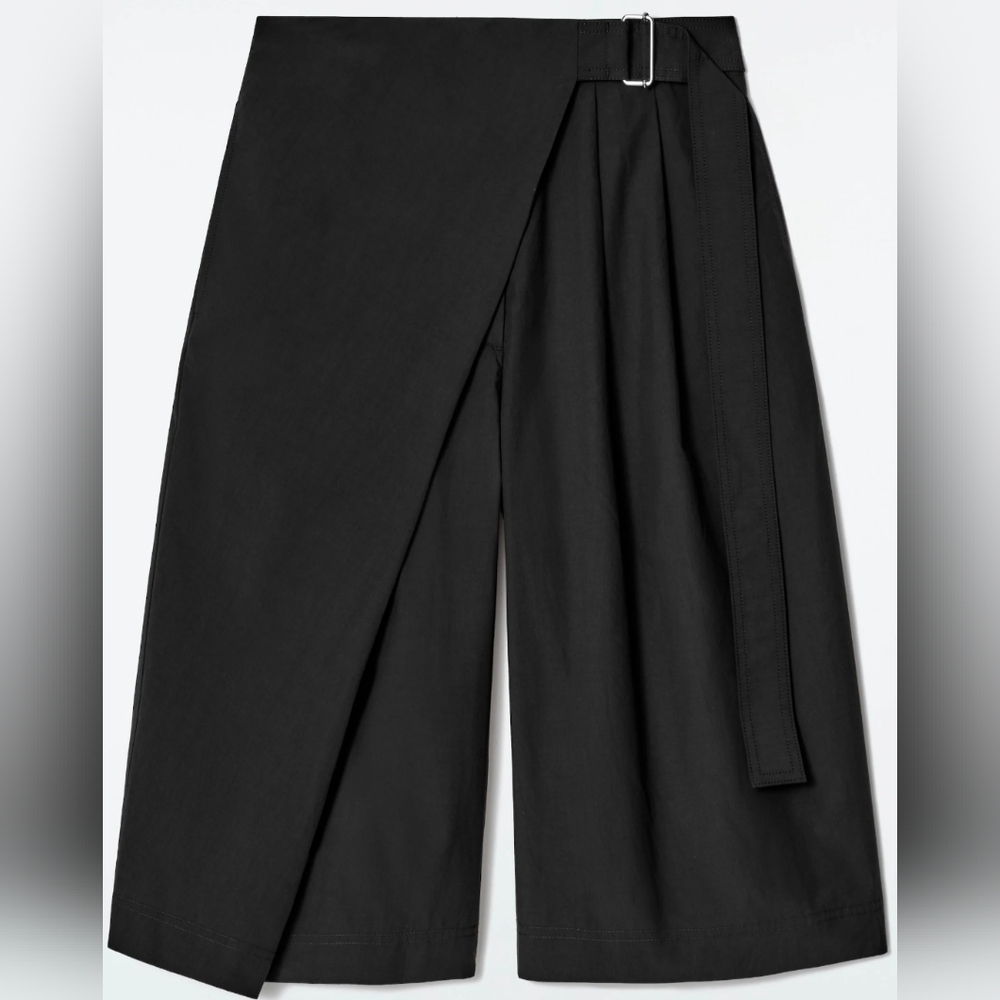 COS Black Front Wrap Culotte Shorts Cotton Size 6